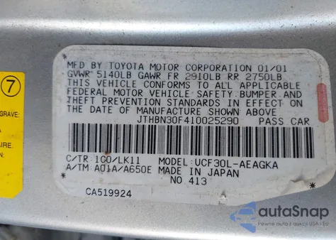 2001 Lexus Ls 430 z USA, uszkodzony, nr VIN JTHBN30F410025290